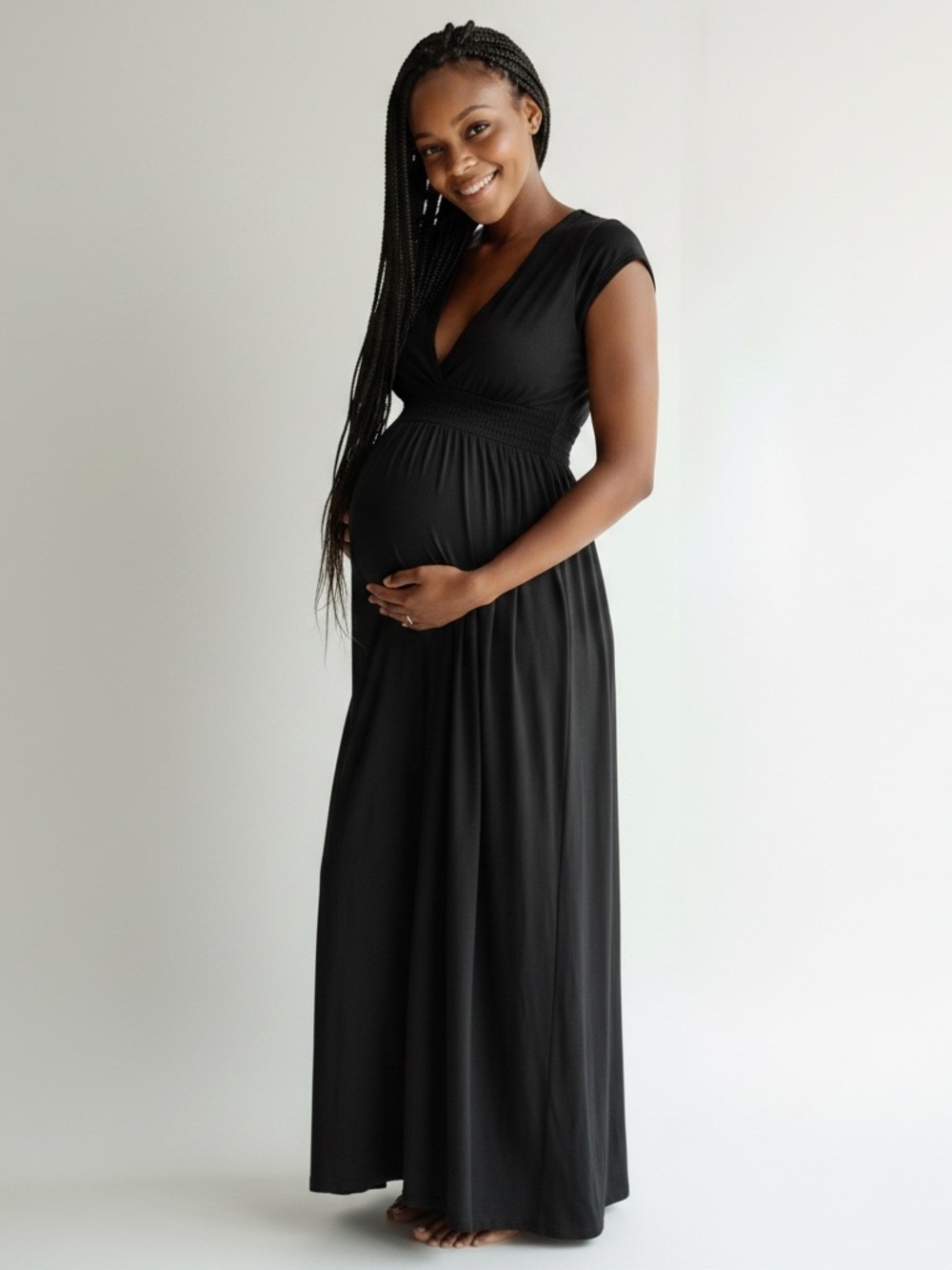 Liz Lange Maternity S Black V-Neck Maxi Dress - Elegant Nursing Friendly Dress